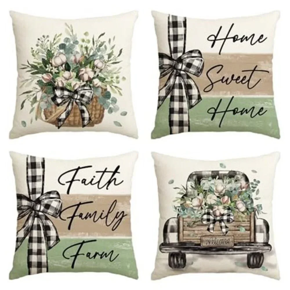 4 Pack Home Sweet Home Farmhouse Eucalyptus Leaves Throw Pillow NO INSERT